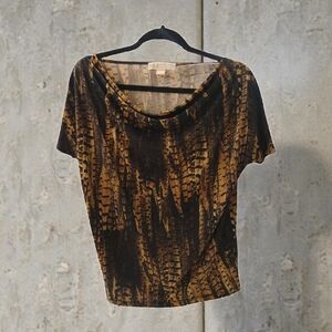 Michael Kors Animal Print Brown, Beige, Black Blouse SZ M Petite